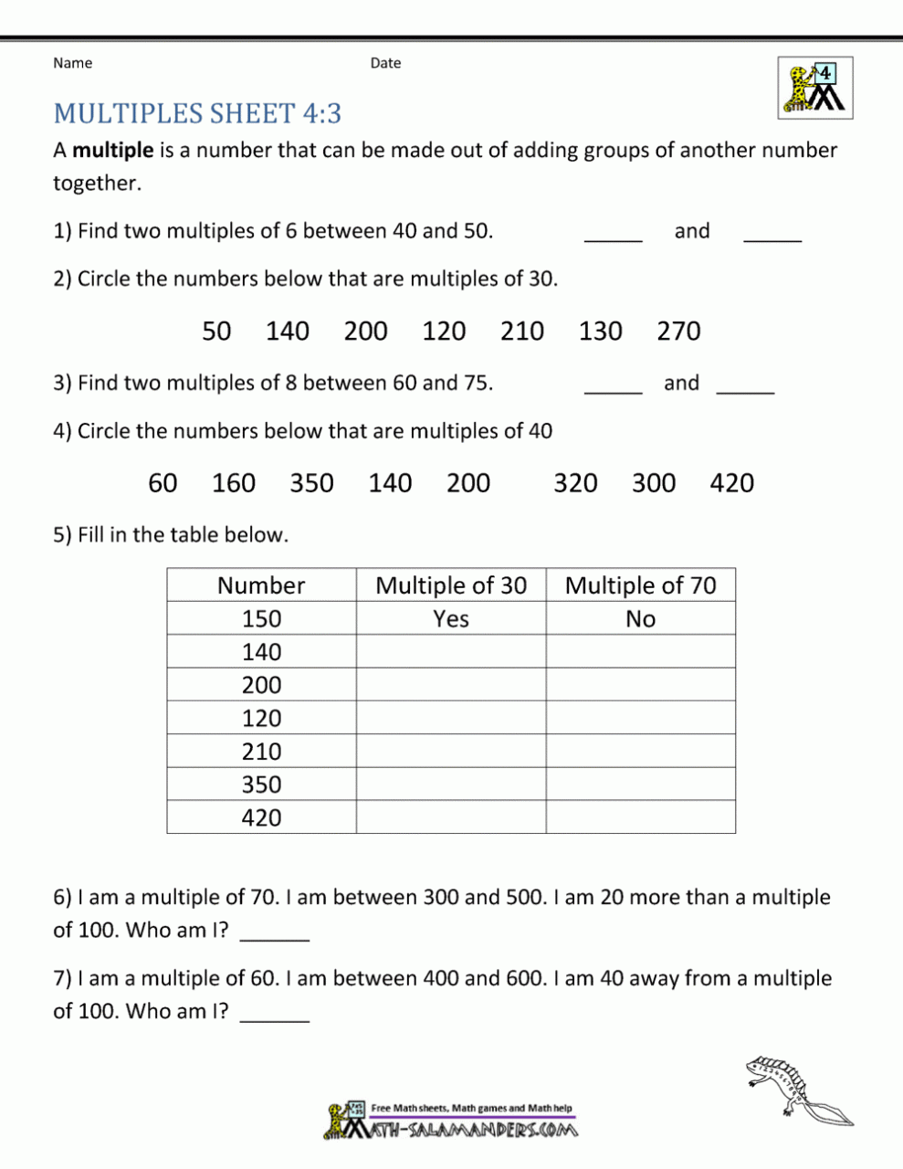 Factors And Multiples Grade 5 Worksheets