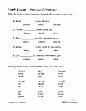 Tenses Of Verbs Worksheets For Grade 5