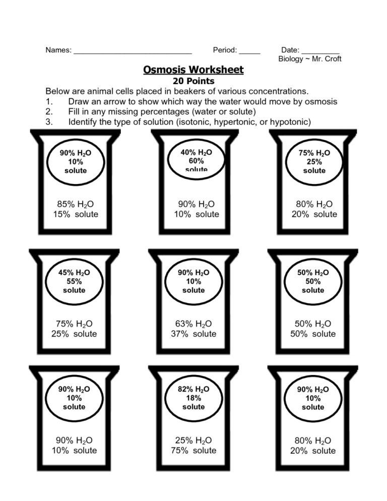 Worksheet Answer Diffusion And Osmosis Problems Answer Key