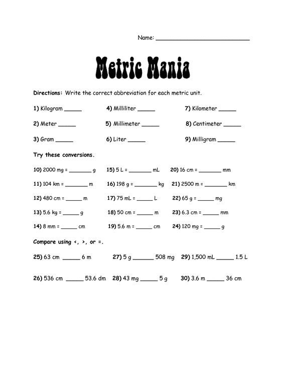 Metric Conversion Problems Worksheet With Answers