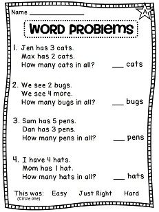 Math Addition Word Problems Grade 1