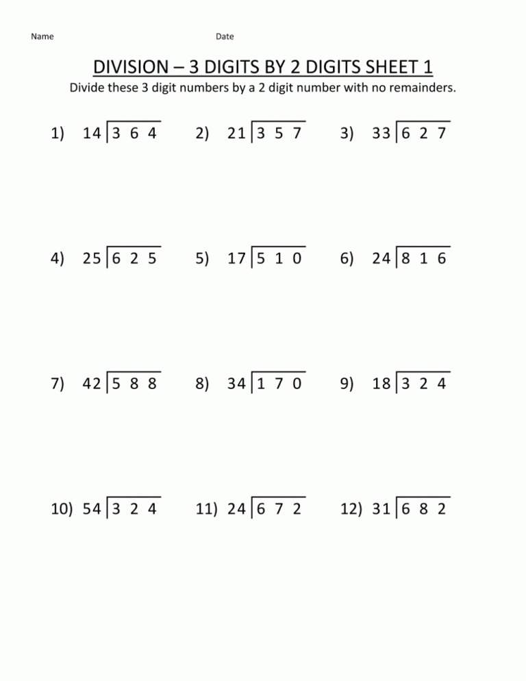 Division Worksheets Grade 6 With Answers