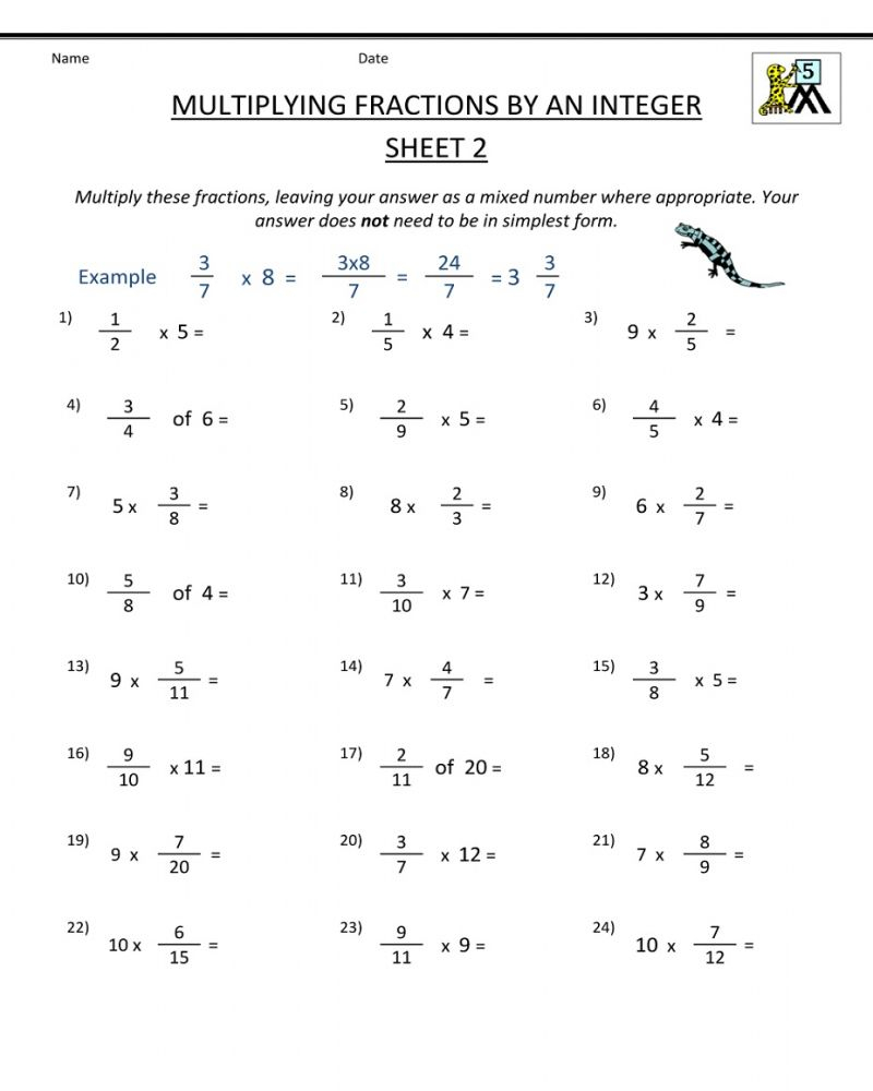 Fraction Multiplication Worksheets Grade 5