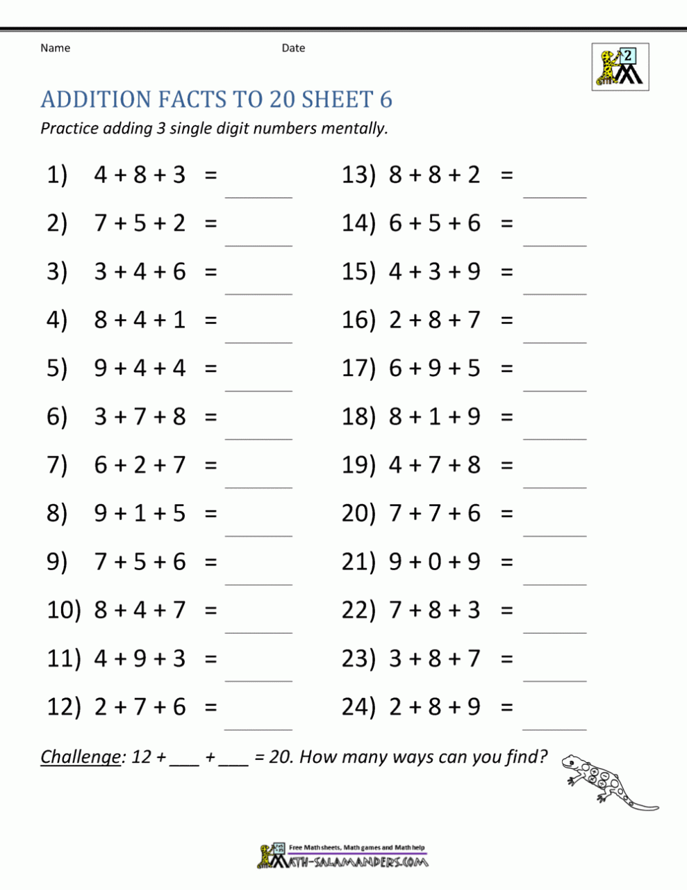Free Math Worksheets For 1St Grade Addition