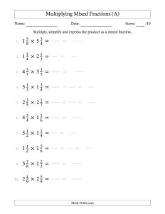 Multiplying and Simplifying Mixed Fractions (A)