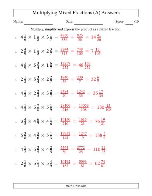 Mixed Fraction Multiplication Worksheet