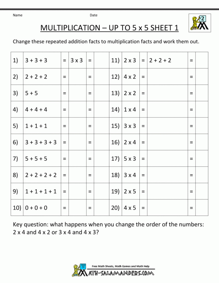 Easy Multiplication Worksheets For Grade 2