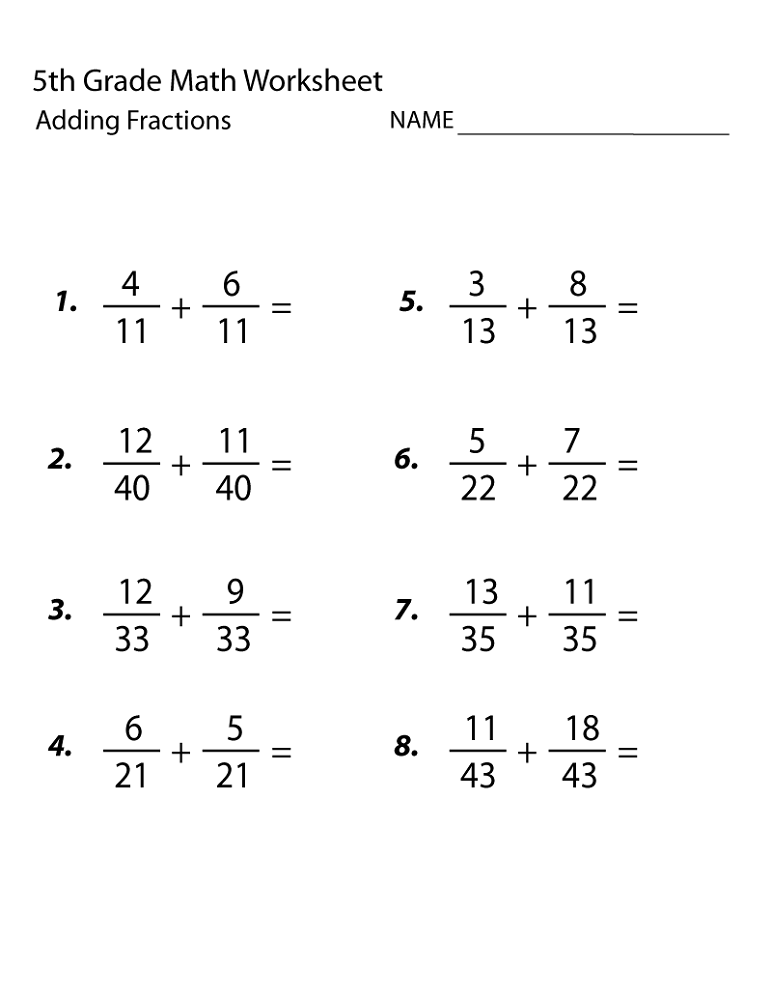 Math Worksheets Grade 5 Addition