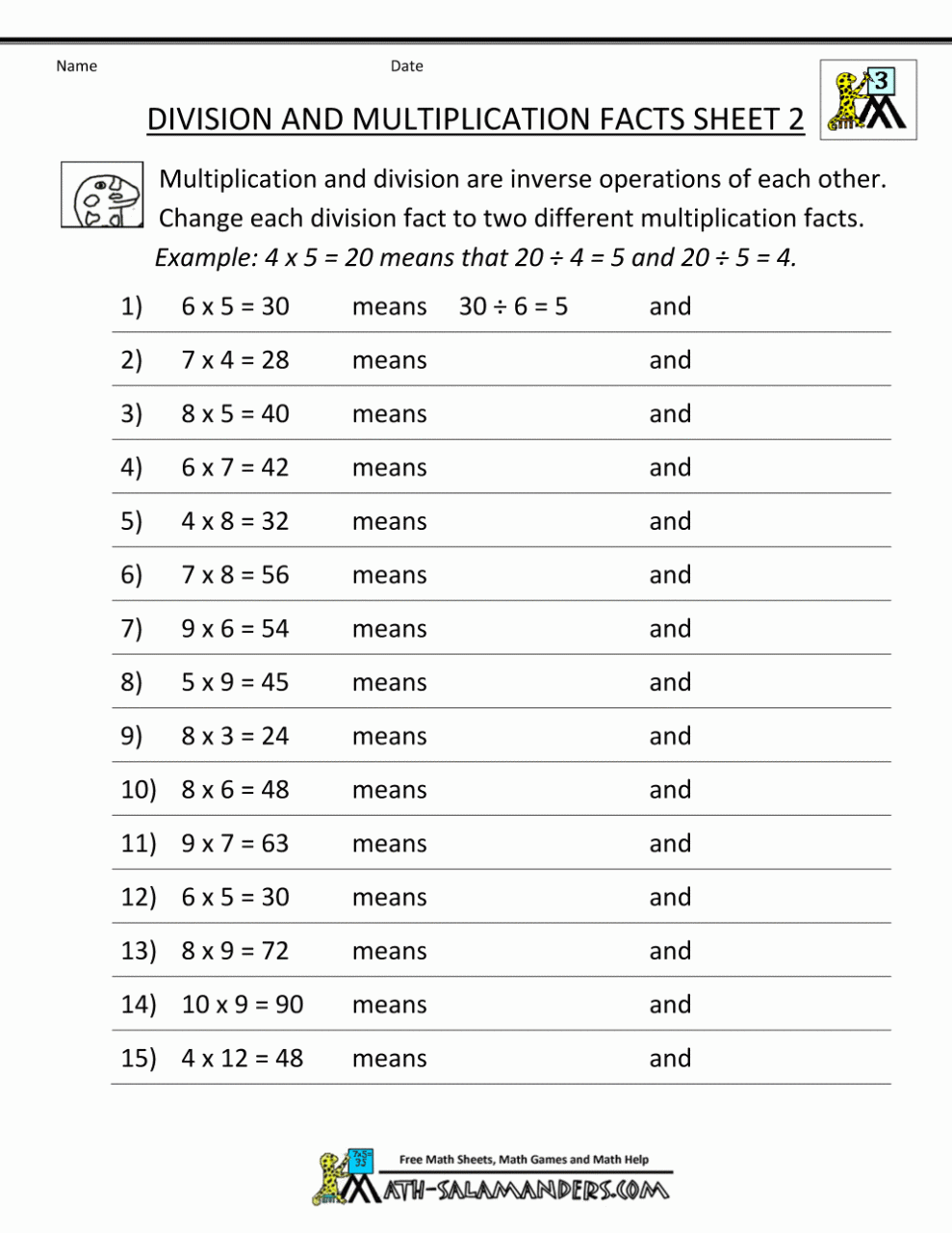 Division And Multiplication Worksheets Pdf