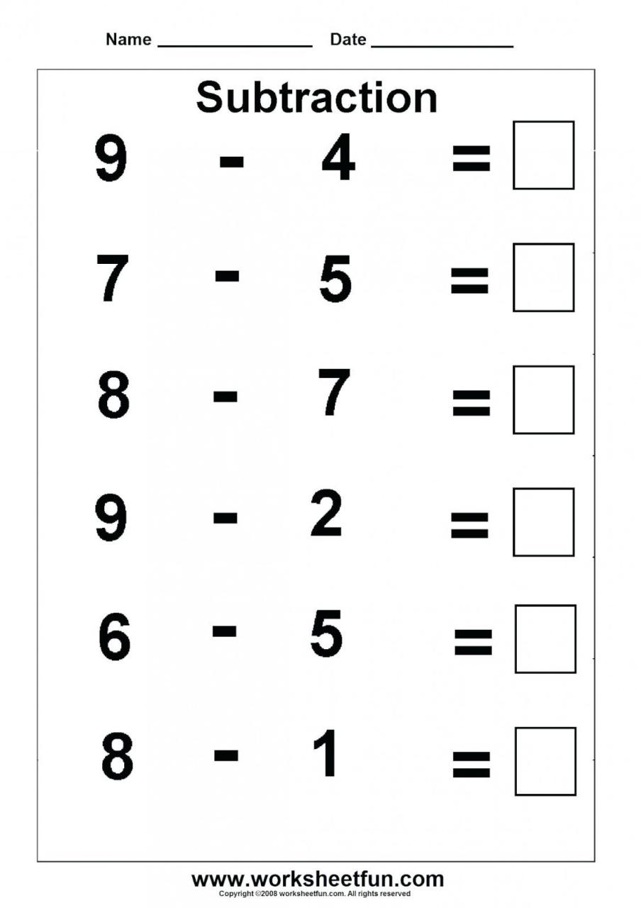 Math Worksheets For Grade 1 Subtraction