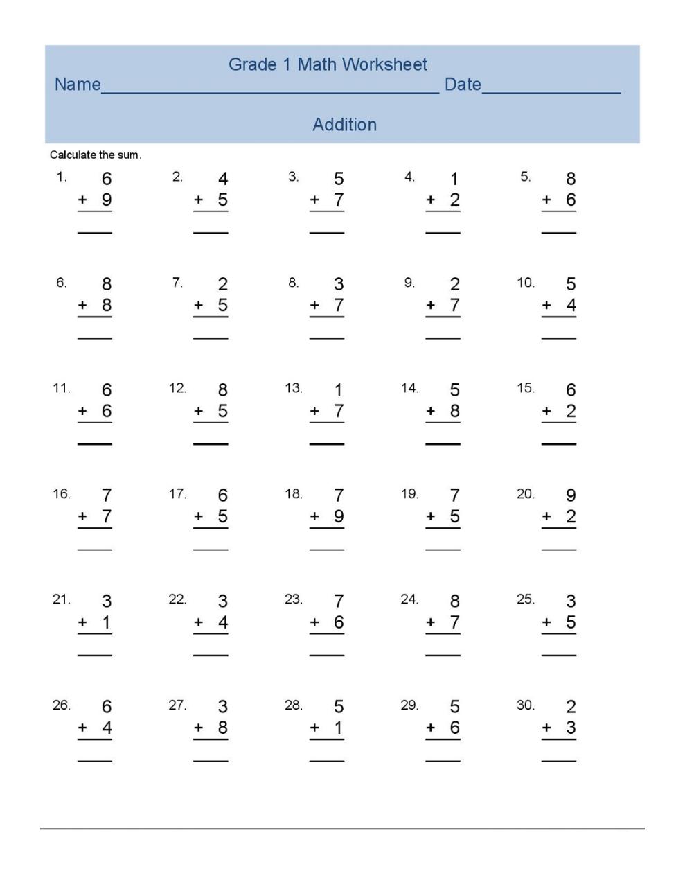 Math Worksheets Free 1St Grade