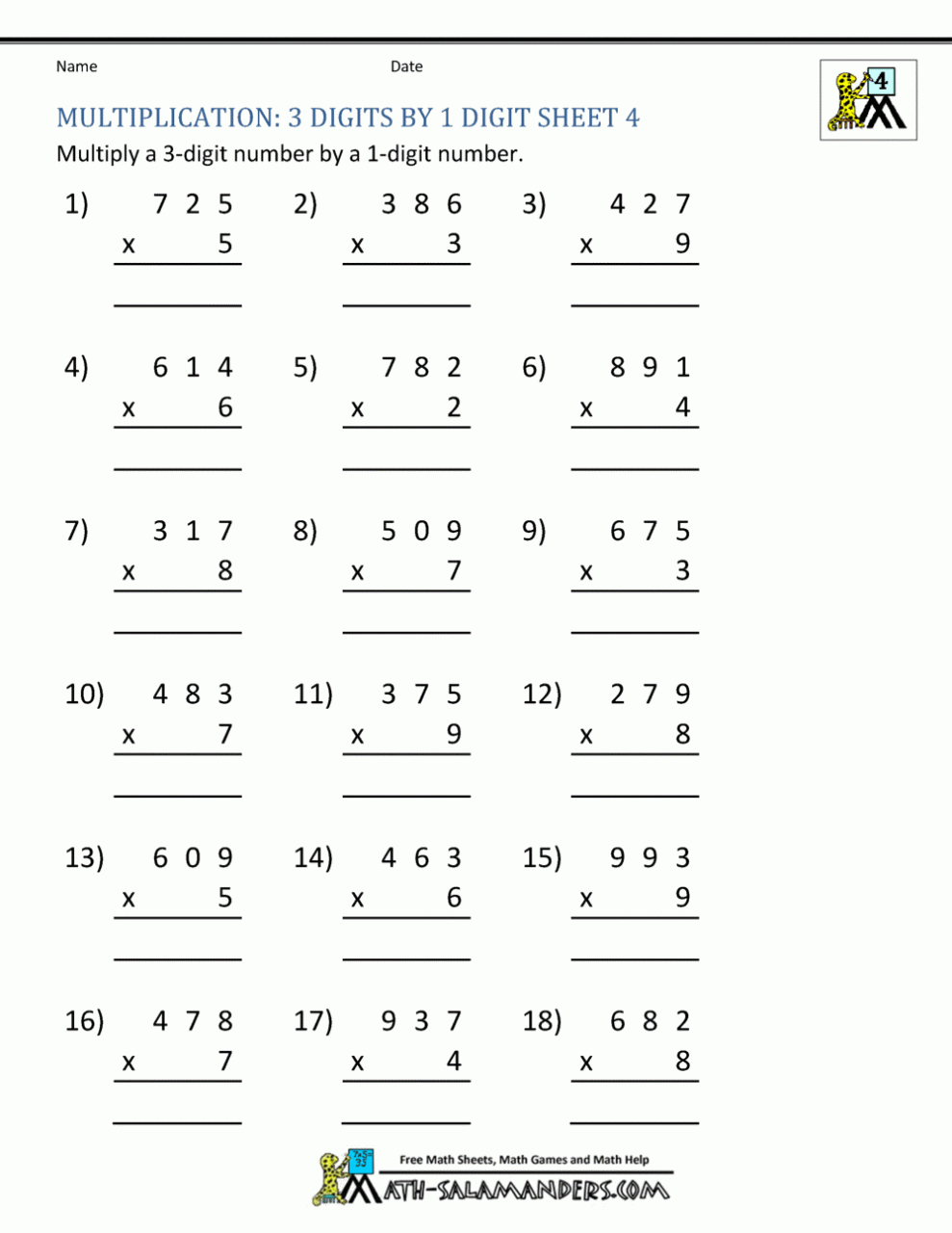 Multiplying By 3 Digits Worksheets