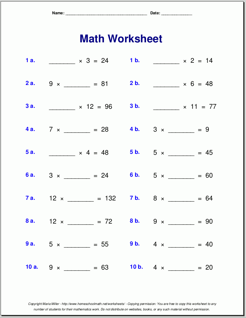 Multiplication Tables Worksheets For Grade 4