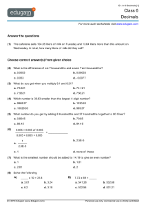 Class 6 Math Worksheets and Problems Decimals Edugain India