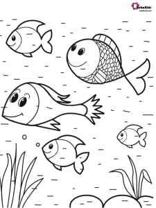 Happy fish coloring page for kindergarten