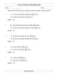 Least Common Multiple Worksheet 5th Grade Times Tables Worksheets