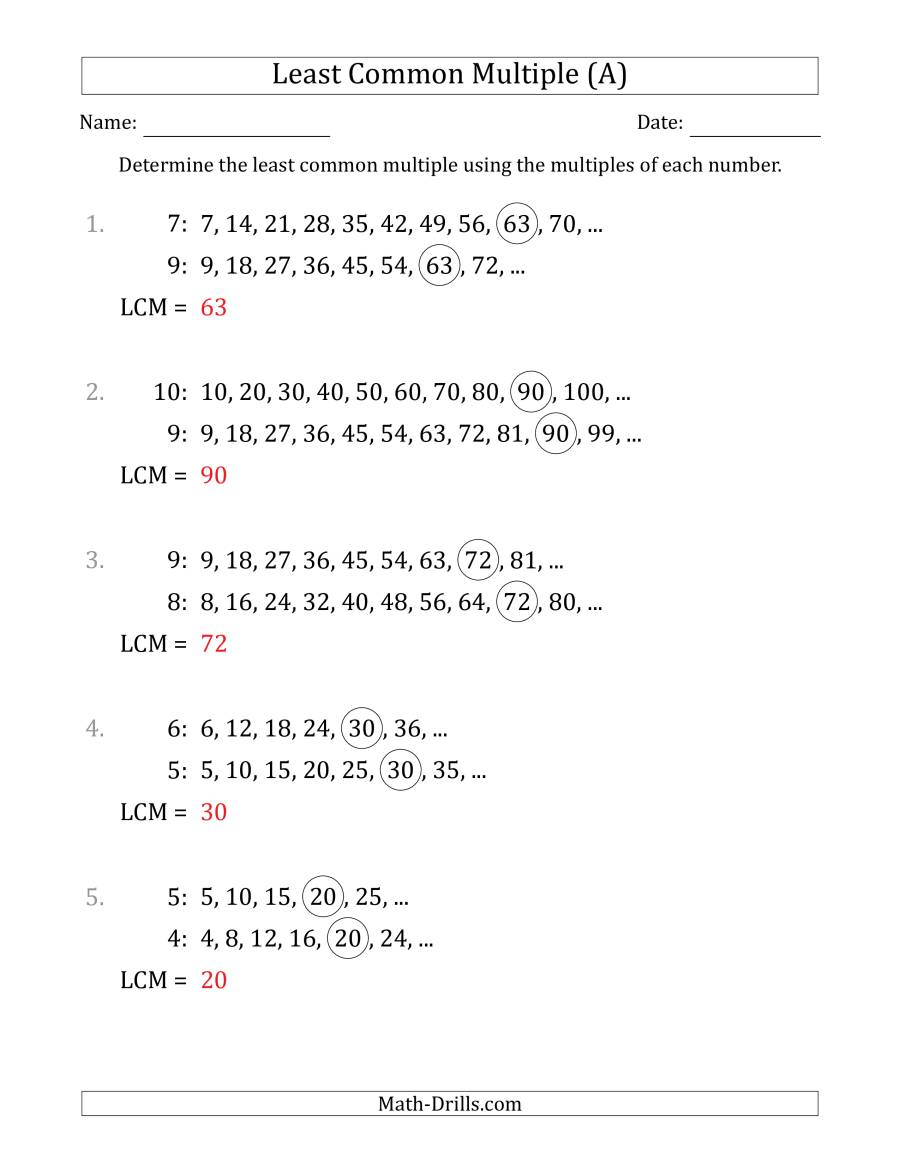 Least Common Multiple Worksheet 5th Grade Times Tables Worksheets