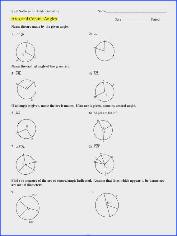 Central And Inscribed Angles Worksheet Answer Key Pdf