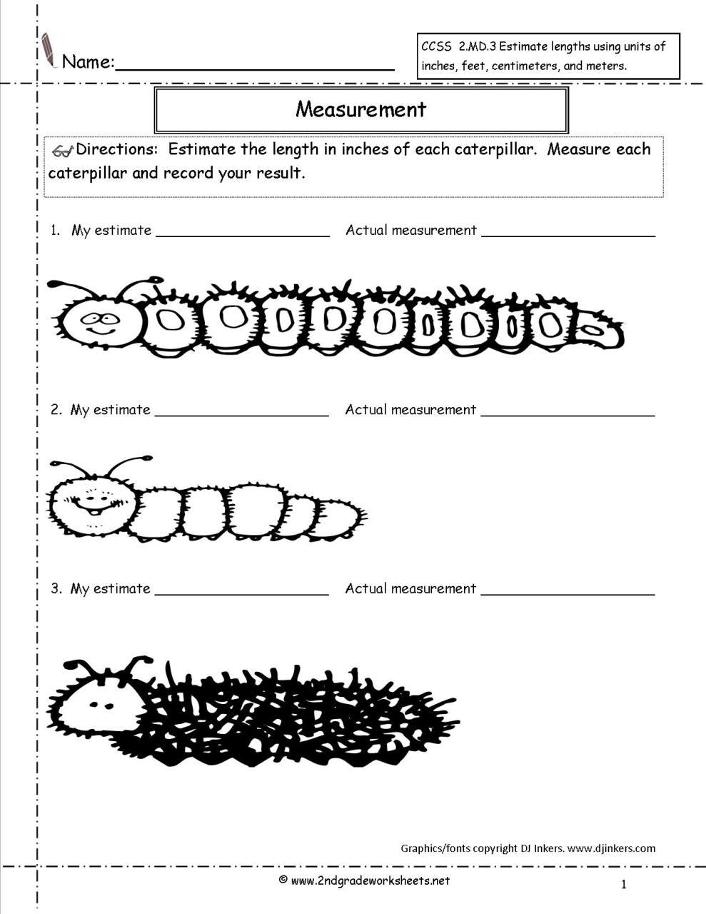 Second Grade Math Worksheets Centimeters