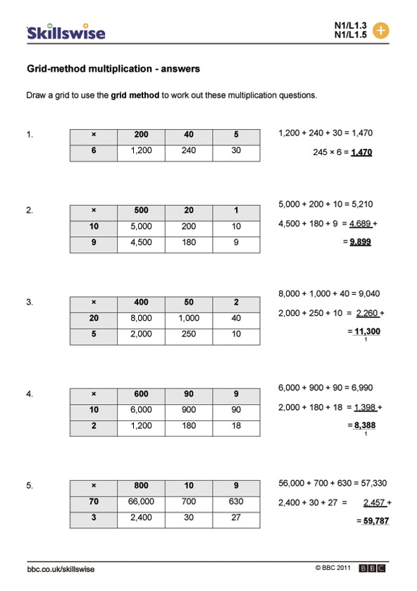 2 Digit By 2 Digit Multiplication Worksheets Grid Method
