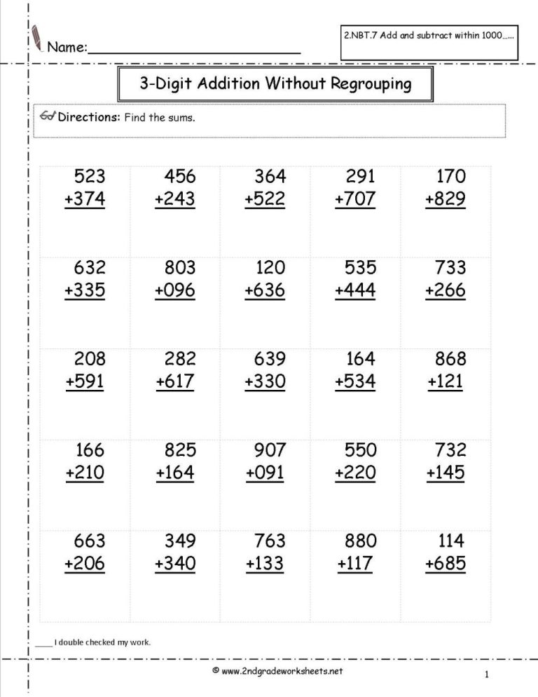 Free Math Worksheets 2Nd Grade Addition And Subtraction
