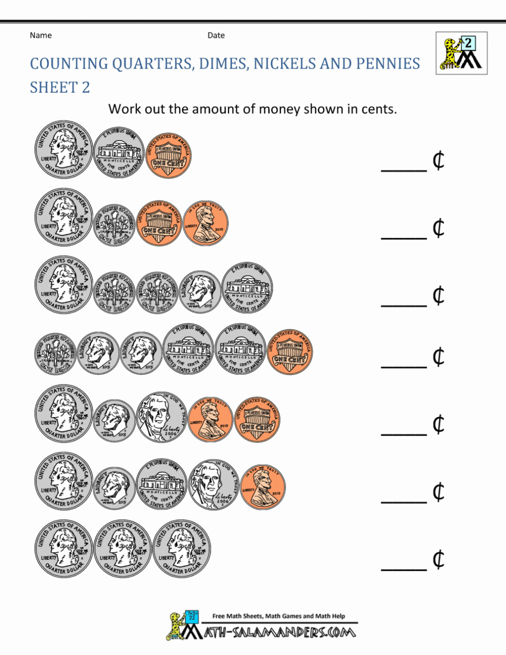 Free Math Worksheets 2Nd Grade Counting Money