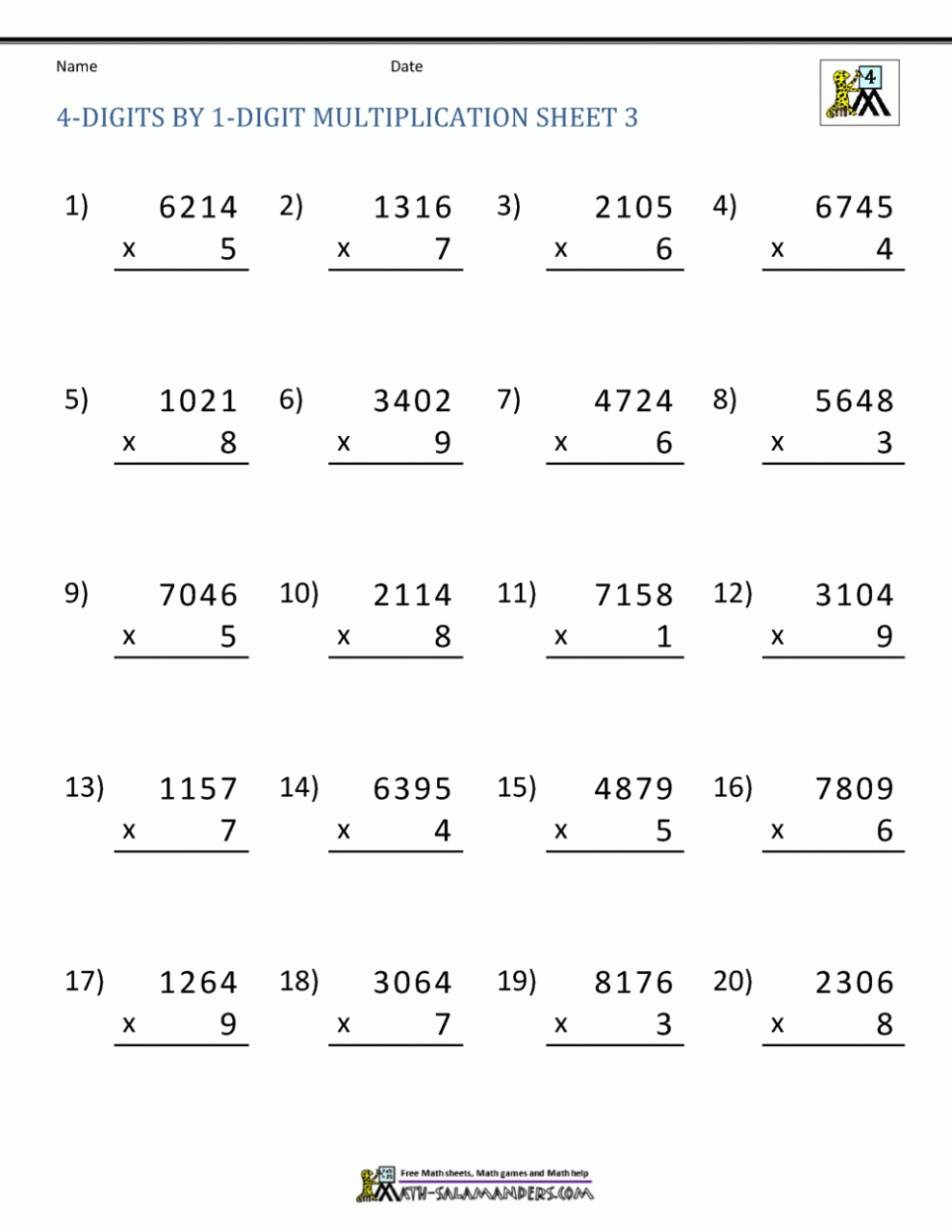 Four Multiplication Worksheets