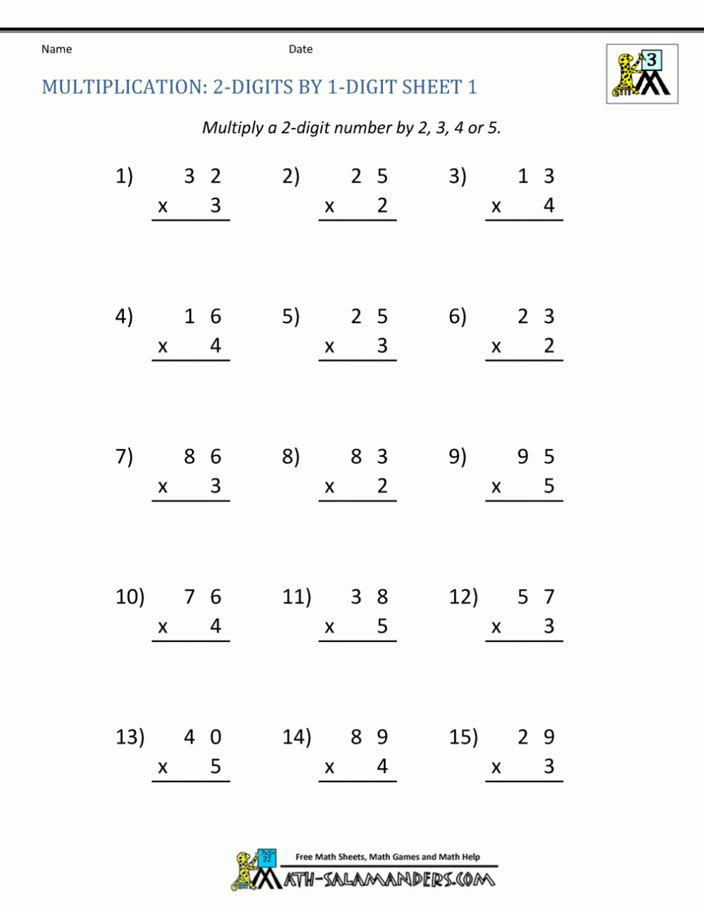 Easy Multiplication Worksheets Free