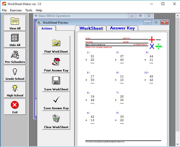 4 Math Worksheet Generator Software For Windows 10