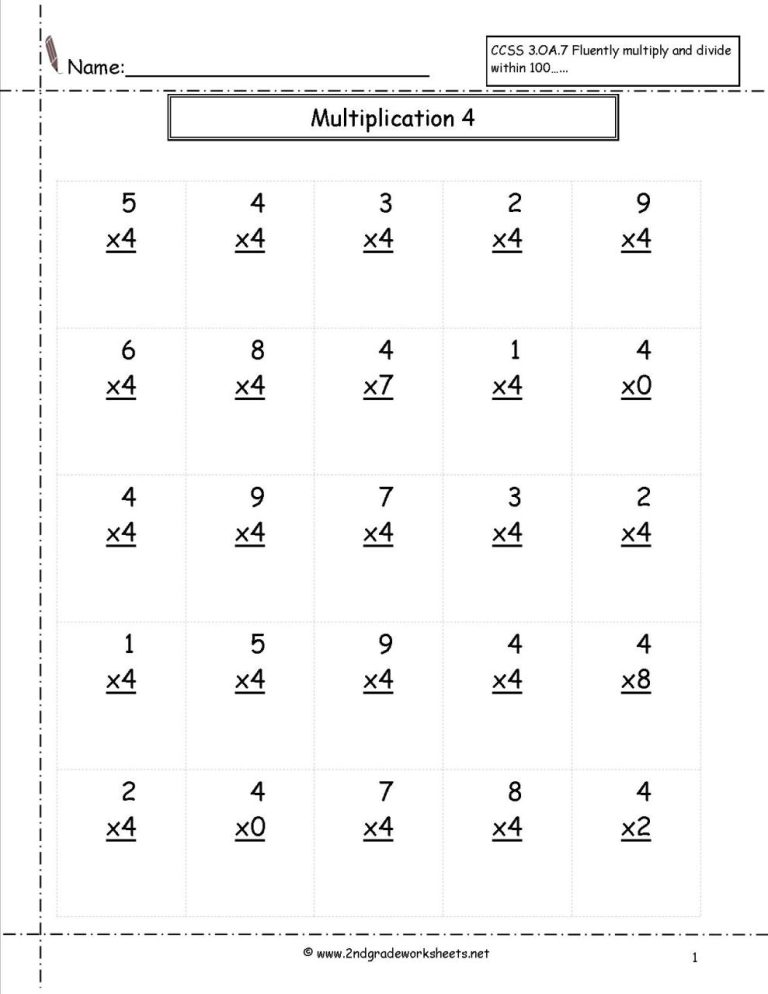 Multiplication Drill Worksheets 4Th Grade
