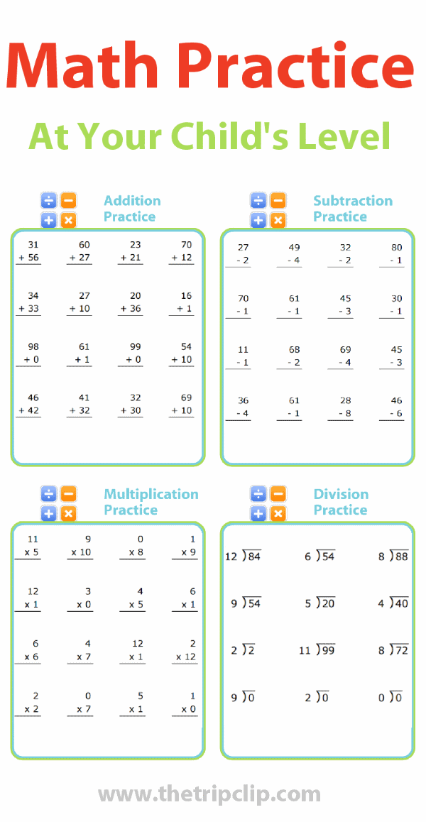 Math Worksheets Multiplication Addition Subtraction