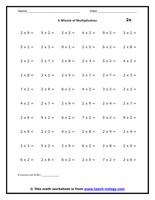 Free Printable Multiplication Worksheets 2'S