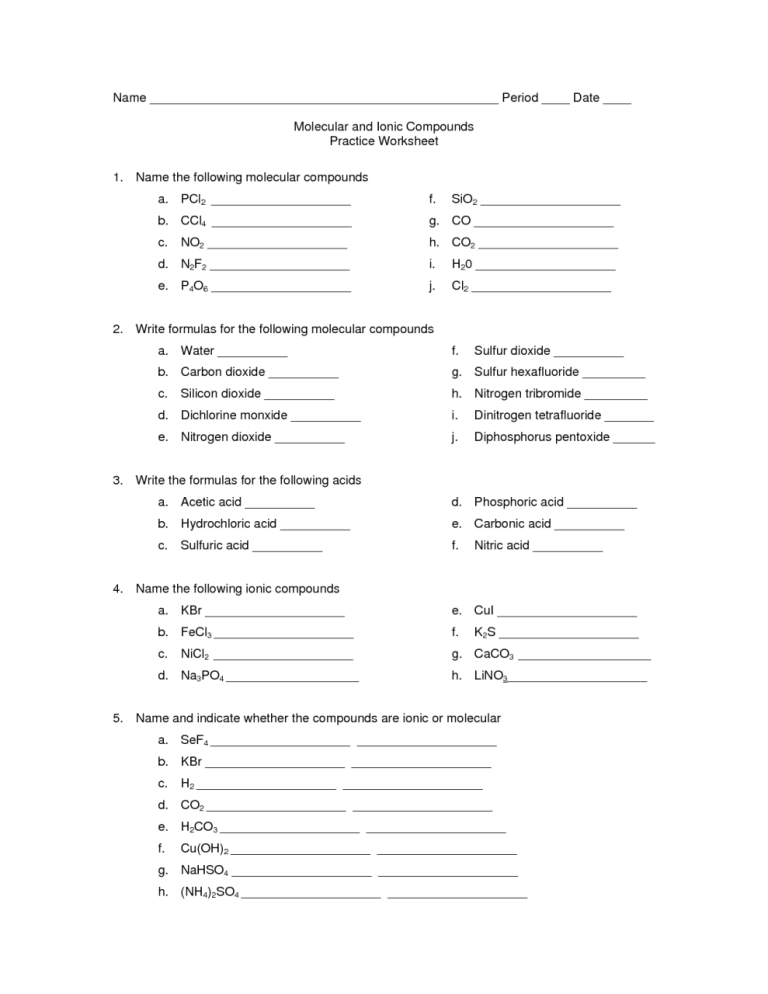 Naming Ionic And Covalent Compounds Coloring Worksheet