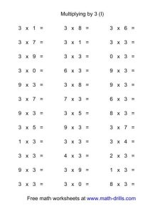 36 Horizontal Multiplication Facts Questions 3 by 09 (I)