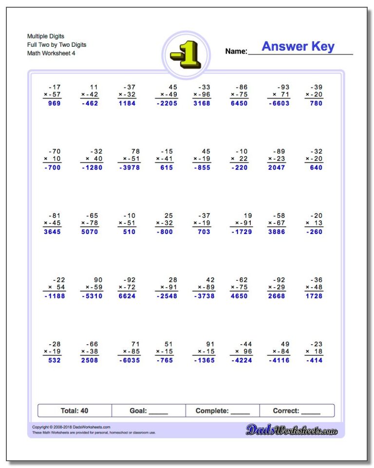 Math Worksheets Multiplication 2 Digits