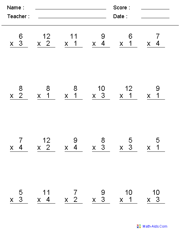 Mixed Multiplication Worksheets Grade 4