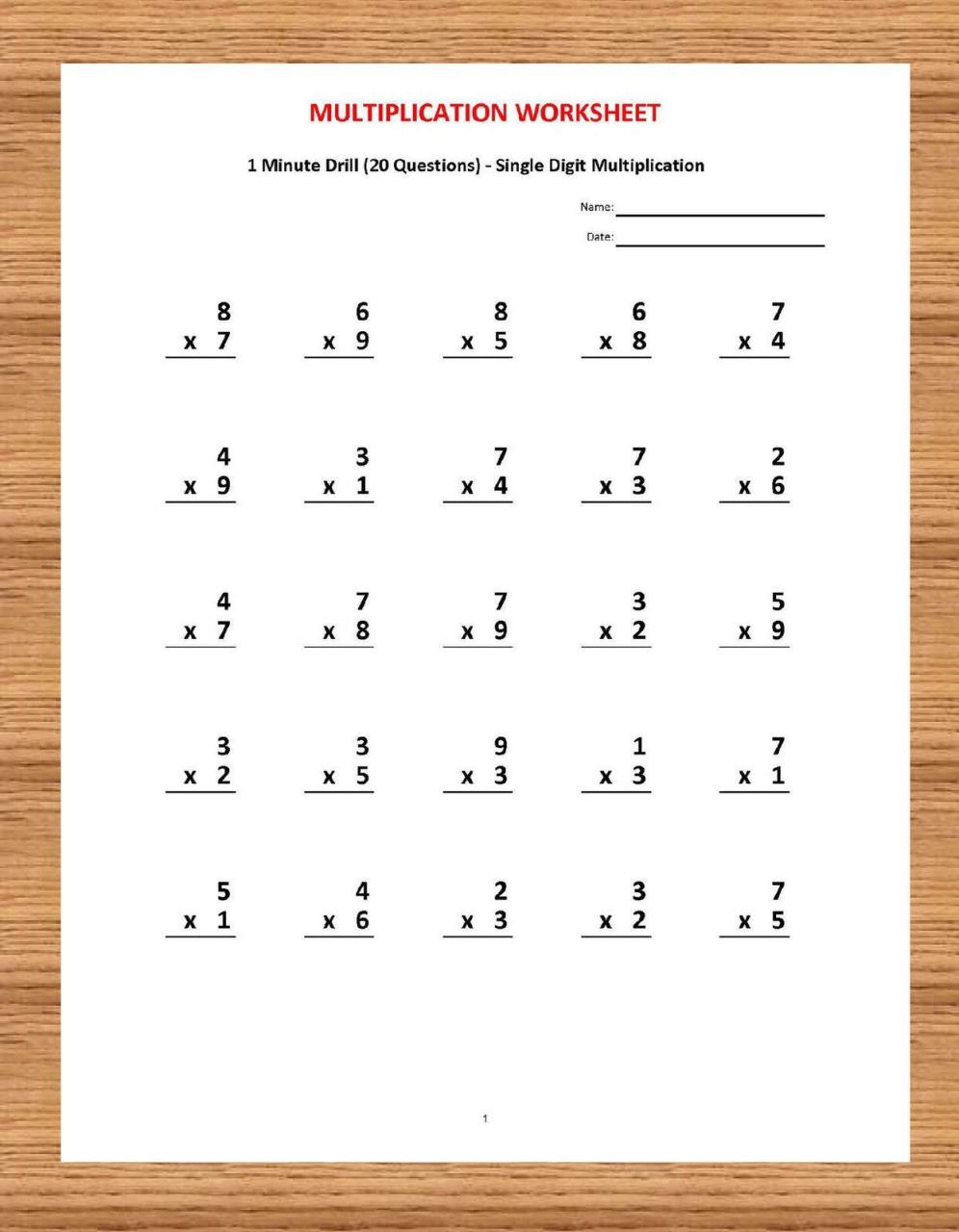 Free Multiplication Worksheets Grade 3 Pdf