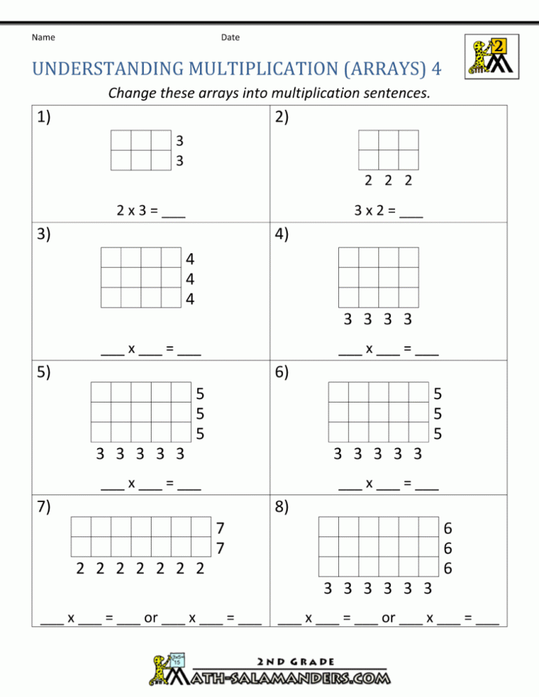 Printable Multiplication Worksheets With Arrays