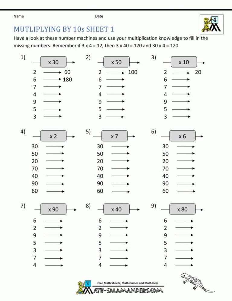 Multiplication Practice Worksheets For 4Th Grade