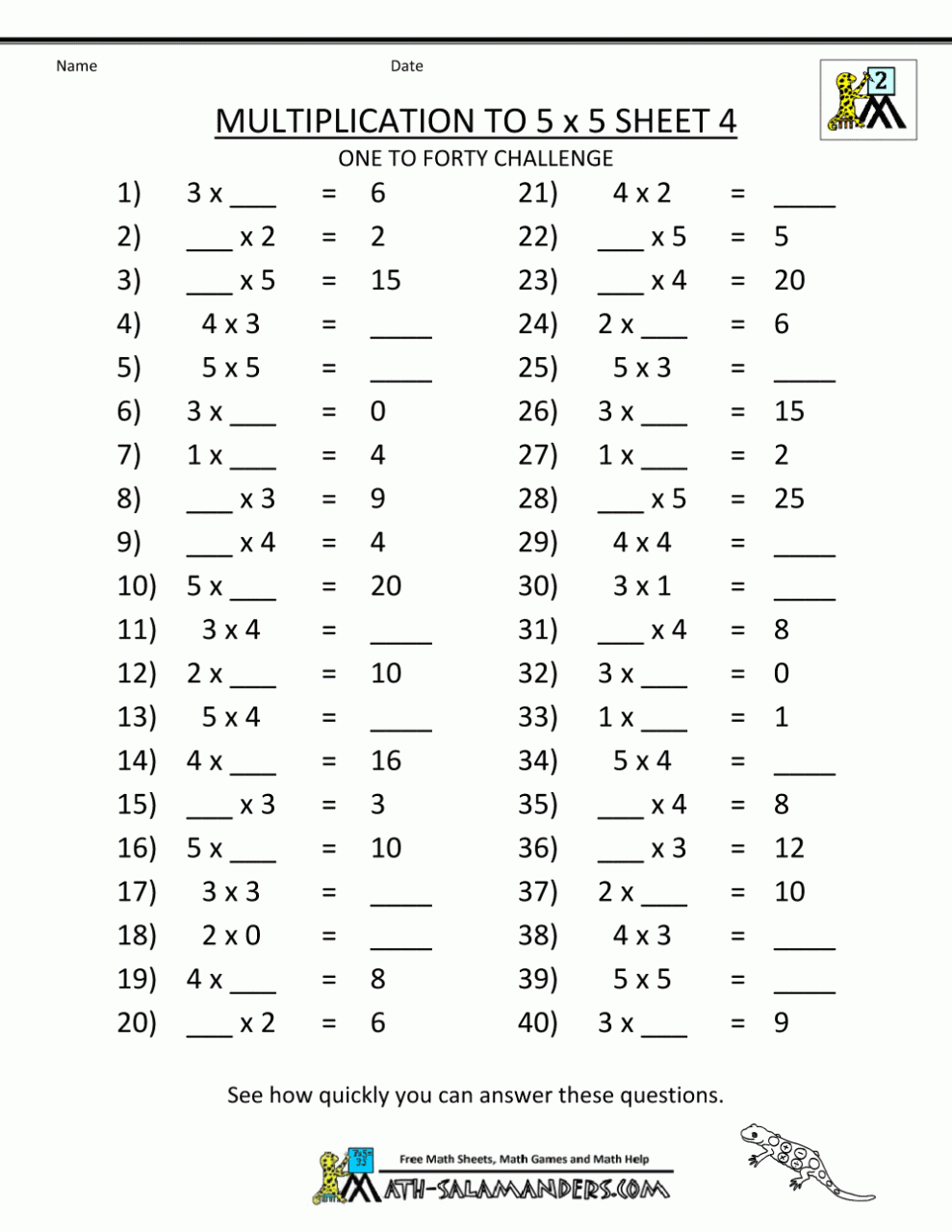 Multiplication Table Worksheets Grade 5 Pdf