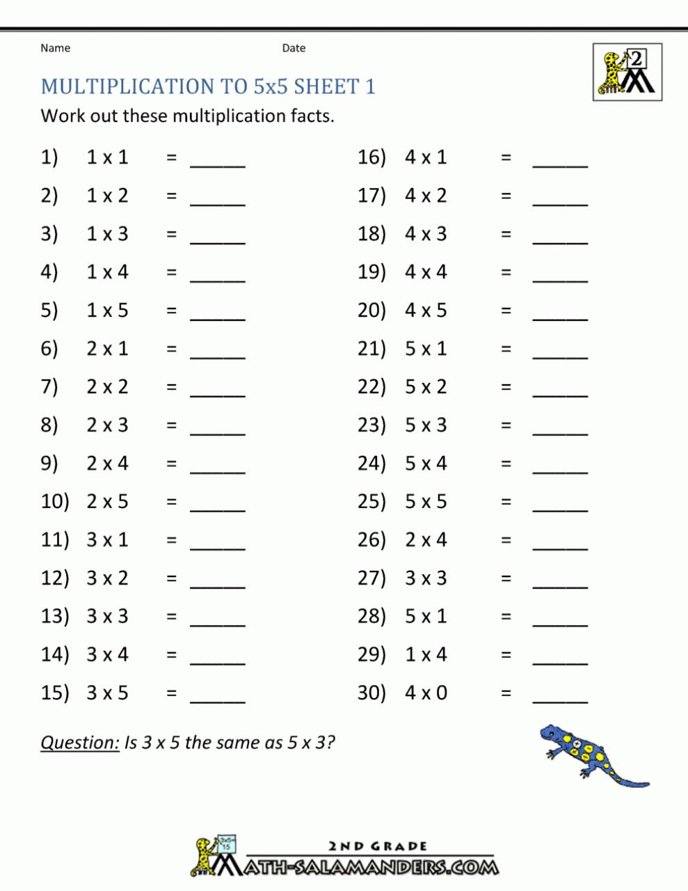 Multiplication Table Worksheet Grade 2