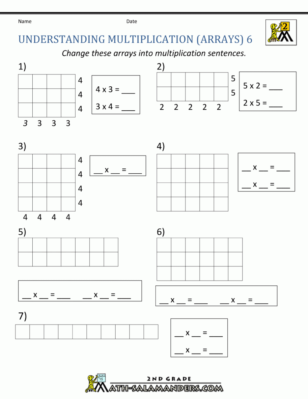 Array Multiplication Worksheets