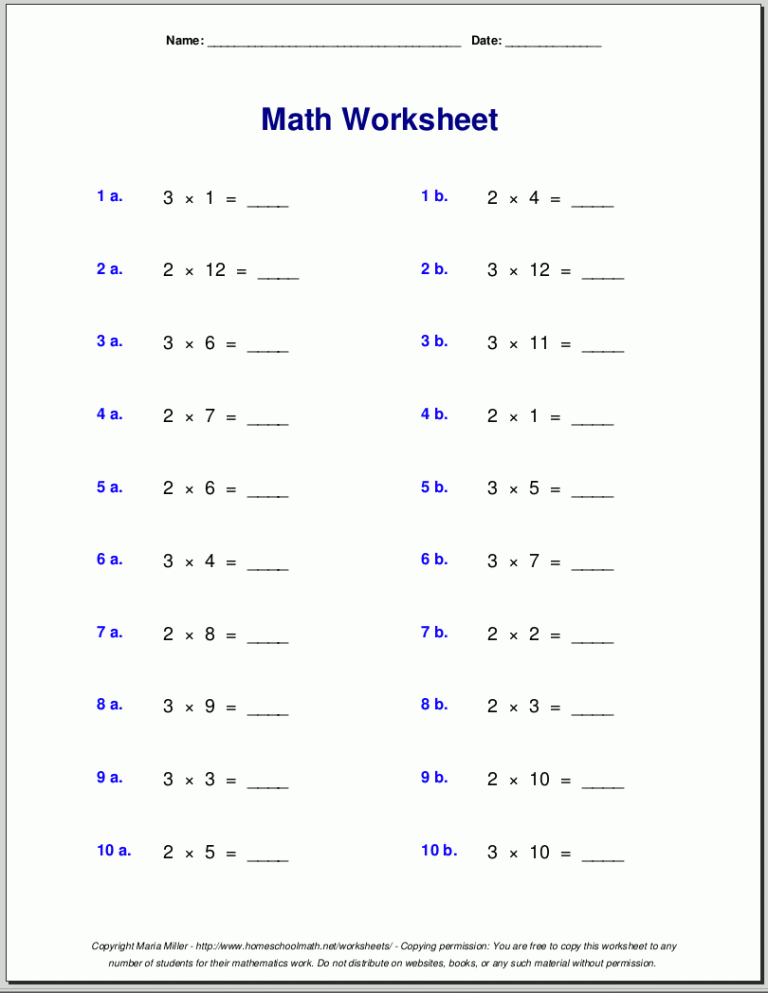 Free Multiplication Worksheets Timed Tests