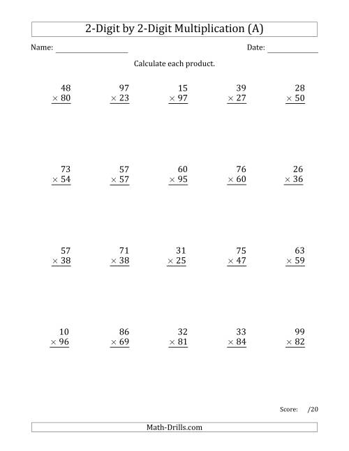 Multiplication With 2 Digit Numbers Worksheets