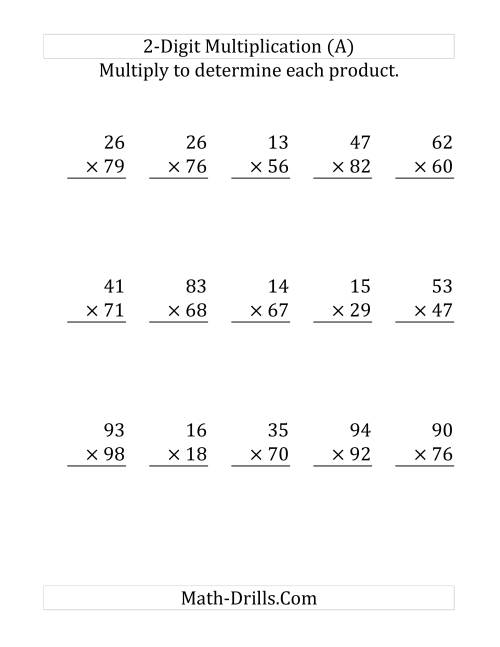 2 Digit By 2 Digit Multiplication Worksheets Word Problems