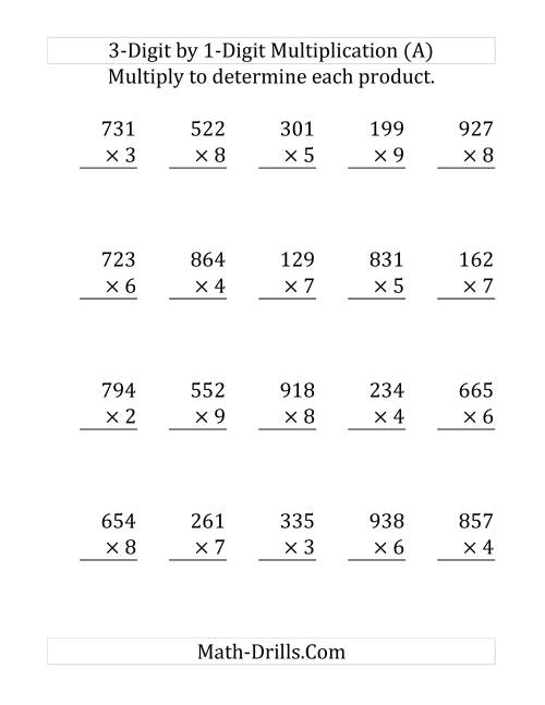 Multiplication Worksheets 3 Digit By 1 Digit Pdf