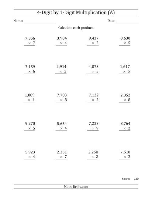 Multiplication Worksheets Grade 4 2 Digit By 1 Digit