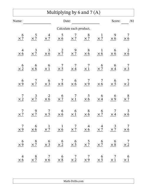 Multiplication Worksheets 6 7 8 9