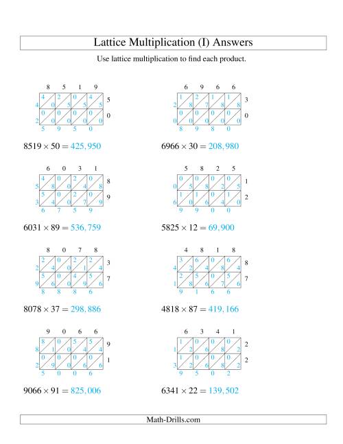 Lattice Multiplication Double Digit Worksheet