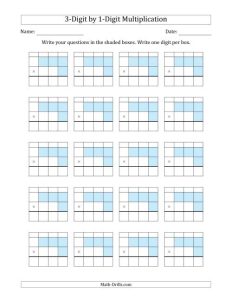 Multiplying 3Digit by 1Digit Numbers with Grid Support Blanks (A)